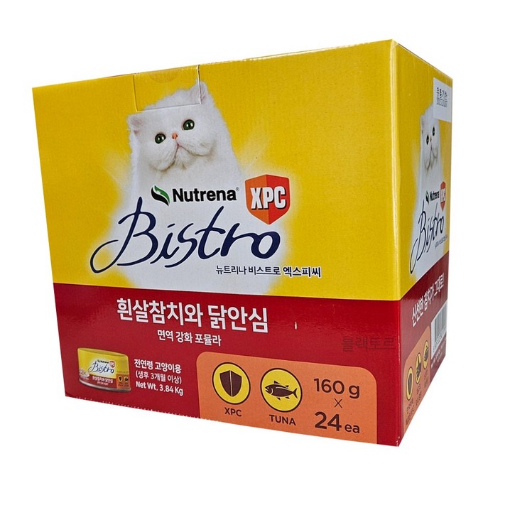 뉴트리나 비스트로XPC 고양이캔 고양이간식 애묘간식, 24개, 흰살참치와닭안심