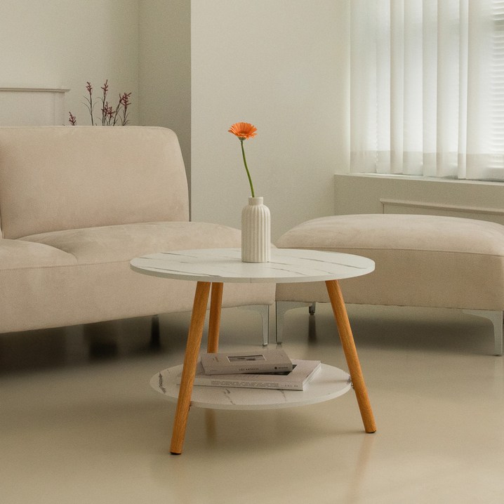 북유럽 모던 인테리어 라운드2단 테이블, 마블