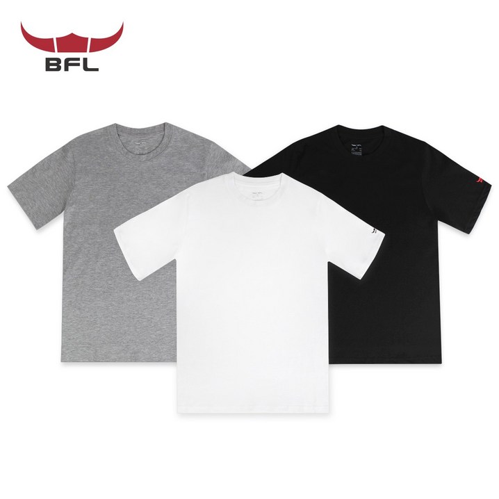 BFL 사계절 남녀공용 30수 순면 라운드 무지 반팔티 3P