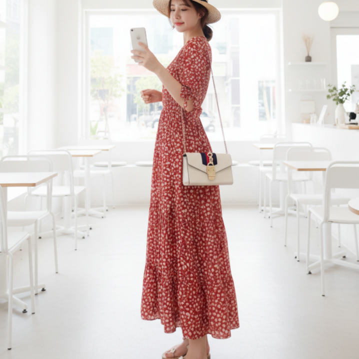 쁘띠엘라 체형커버 휴양지원피스 데일리 스모크밴딩 바캉스룩