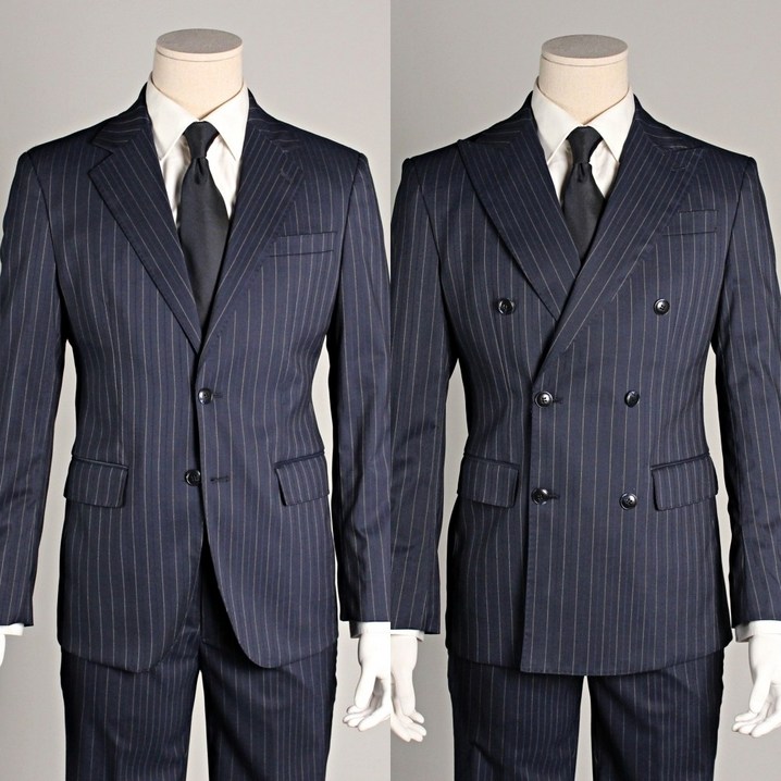 브랜드라인 봄 가을 사계절 싱글 더블 네이비스트라이프 세미슬림핏 남자 정장 세트 수트
