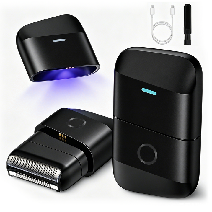 ERANSTAR UV 살균 남자 전기면도기 전동 휴대용 미니 2중날 왕복형 일자형 건식 습식 IPX6 방수, 블랙, X1Pro