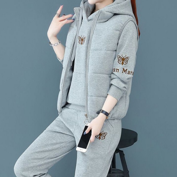 TIMEPURE 후디 베스트 3종 세트 여성용 신상 가을겨울 기모 두께감 트레이닝복 세트 오버핏 후드 캐주얼 방한 동복 아우터