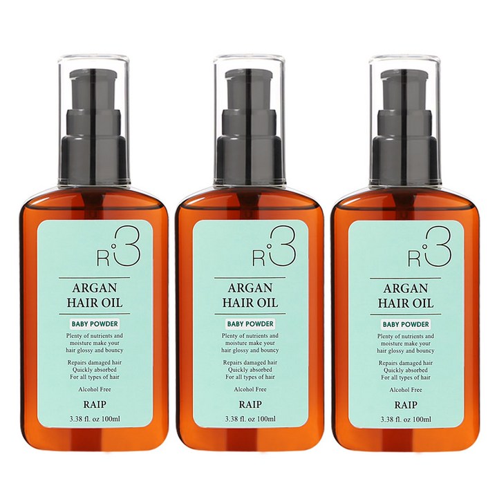 라입 R3 아르간 헤어오일 베이비파우더, 100ml, 3개