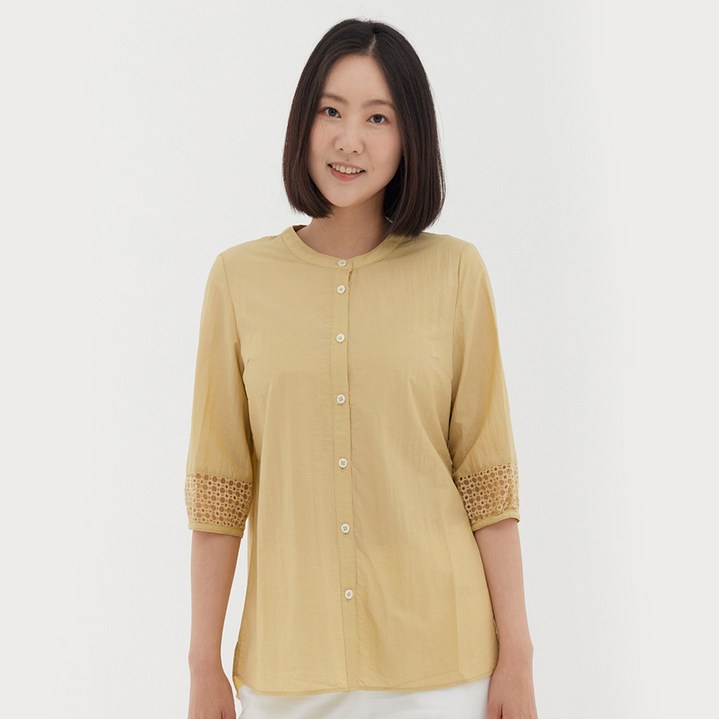 크로커다일레이디 차이나 넥 펀칭 7부 블라우스 CLBMBL106