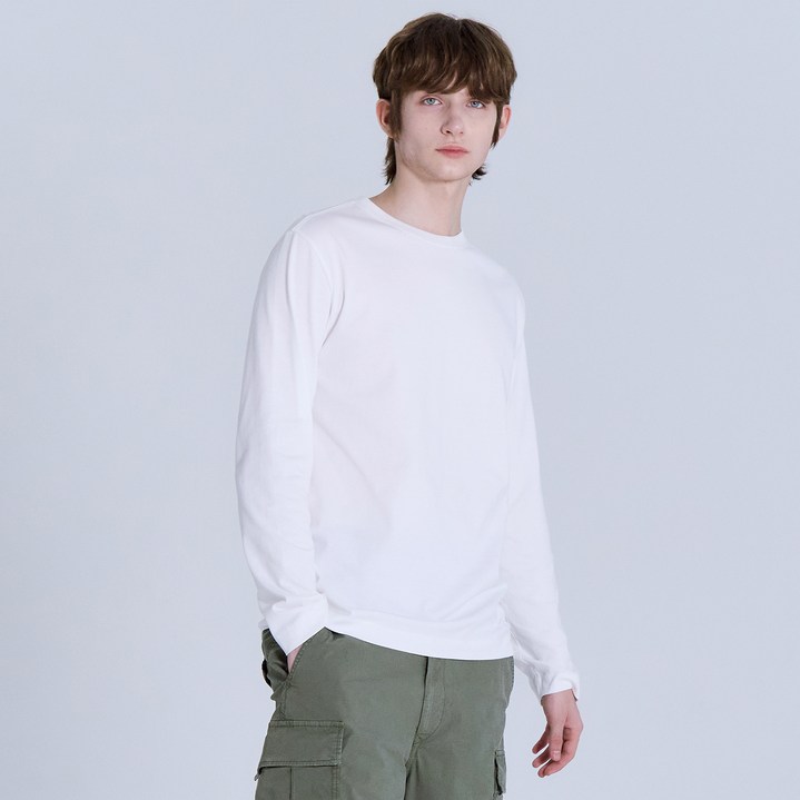 베이직하우스 통기성 순면 20수 고밀도 릴렉스핏 라운드넥 긴팔 티셔츠 2종 세트