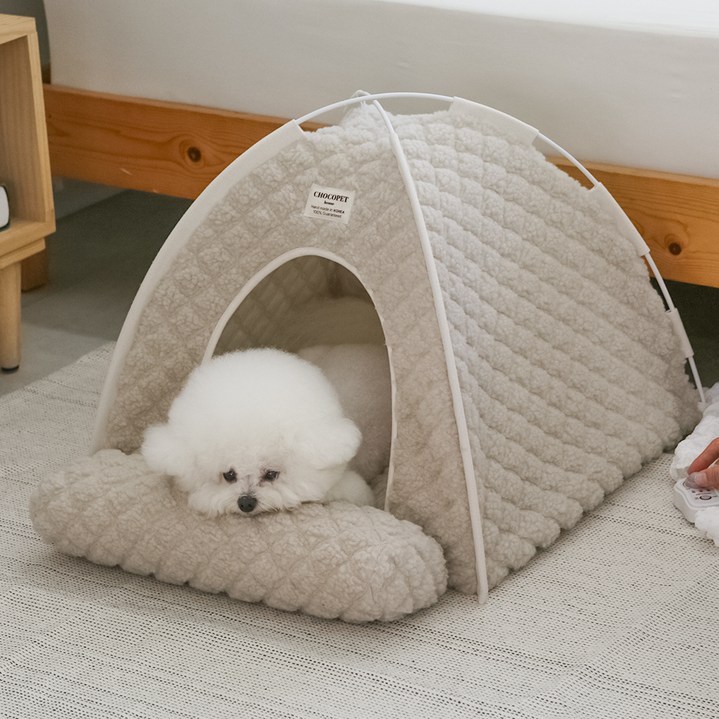 초코펫하우스 강아지 온돌의집 + 전기매트 세트, 베이지, 1세트