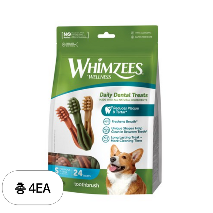 웰니스윔지스 덴탈츄 S 강아지 껌, 칫솔S, 360g, 4개