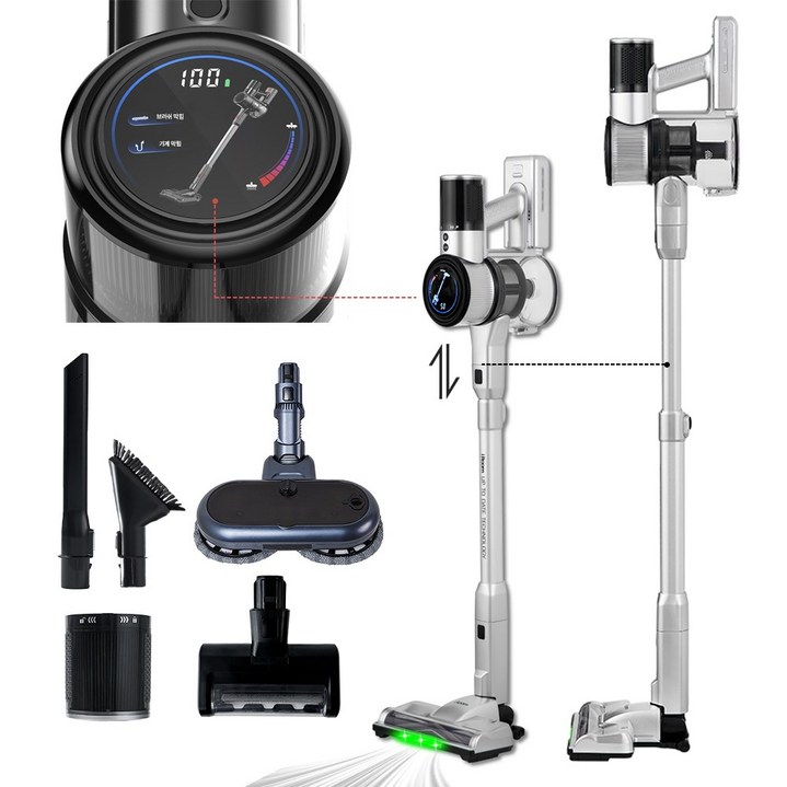 최신형 차이슨 무선 스틱 청소기 + 길이조절 + LCD 화면 + BLDC, 혼합색상, 단일상품