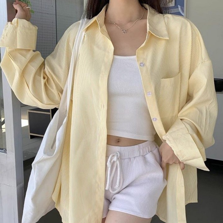 드마엘 이나스 오버핏 스트라이프 여성 긴팔셔츠+델로나