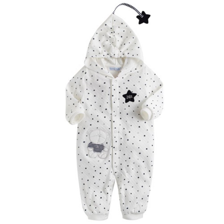 그린베베 국내생산 아기별 후드 우주복