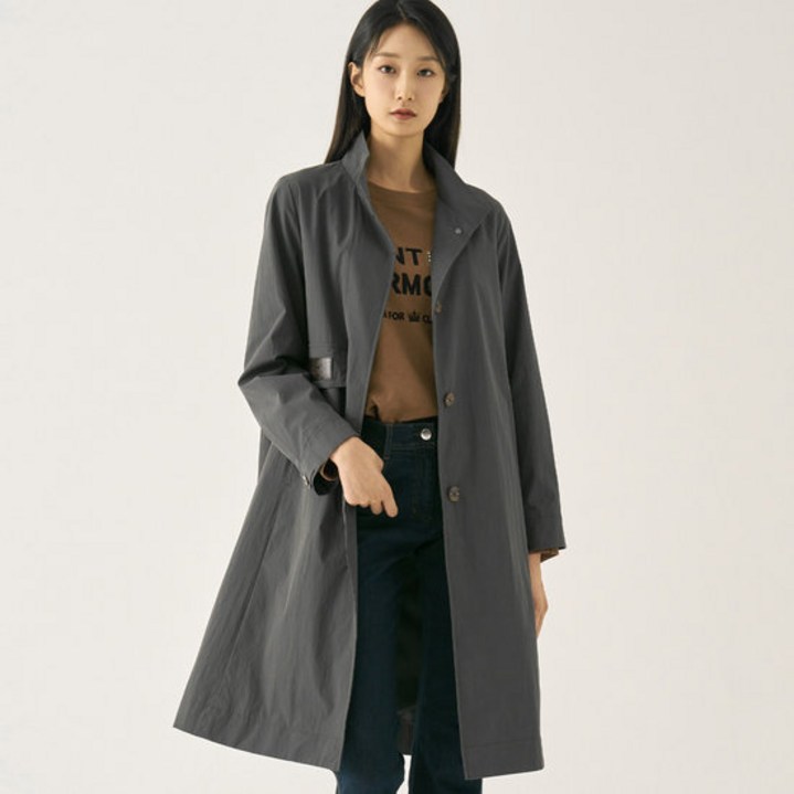 지센 2컬러 가죽패치 A라인 롱 트렌치코트 LCCAN922 562623