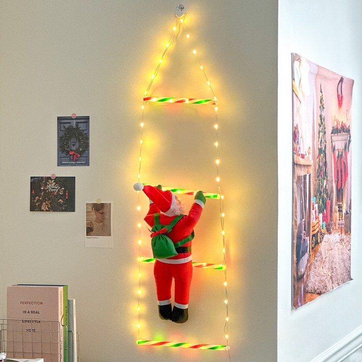 루시아이 LED 캔디 사다리 산타 크리스마스 소품, 1개, 사다리산타+리모컨