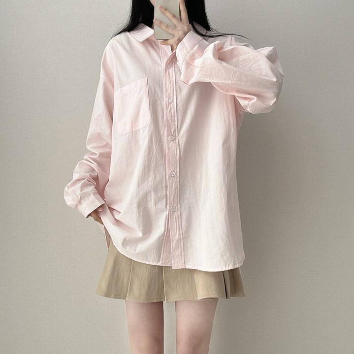 파츠 여성 오버핏 내추럴 코튼 셔츠 루즈핏 남방 기본 긴팔 블라우스