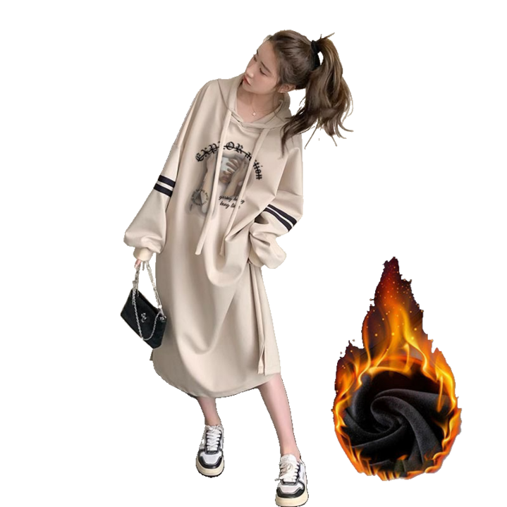 빅 사이즈 기모  따뜻한 베이직 원피스 여성 일자형 후드 원피스 뉴타임즈 1230YD26M