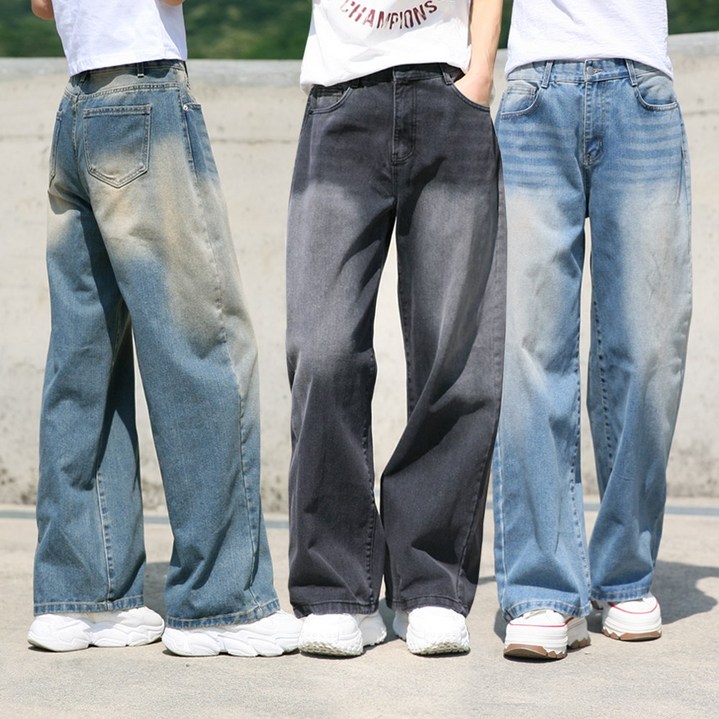 동대문스타일 여성 와이드청바지 하프 밴딩 통바지 봄 가을 데님 팬츠 빅사이즈 여자 통청바지