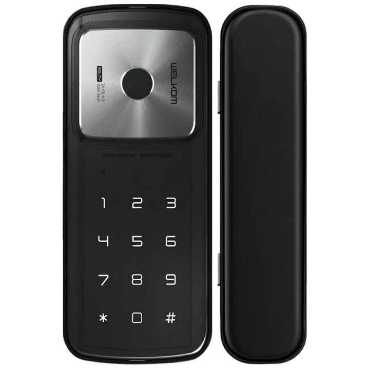 솔리티 웰콤 지문인식 강화유리문용 WG-30B 양문형 블루투스(옵션) 번호키 좌우수문인식(키패드자동전환) 상시문열림기능 차임벨기능 상가 매장 업소 빌라 현관문 디지털도어락 도어록, 고객직접설치, 웰콤 WG-30B 양문형