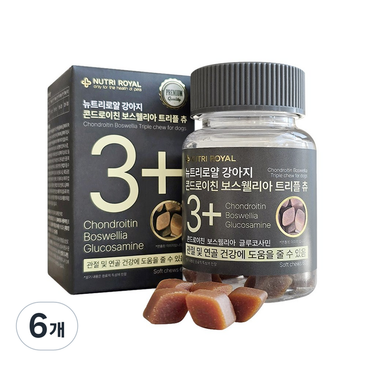뉴트리로얄 강아지 콘드로이친 트리플 츄 관절건강 슬개골뼈연골 면역력 유산균 특허성분, 6개, 관절장건강, 50정