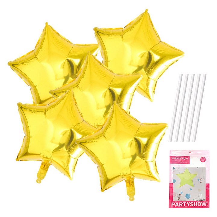 파티쇼 별 은박 풍선 45cm 5p  빨대 5p 세트