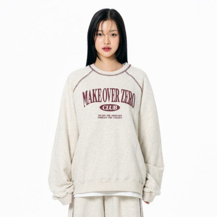 모즈모즈 남녀공용 블러링 스티치 레글런 오버핏 맨투맨