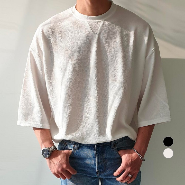 나이키카모후드티 제이에이치스타일 남성용 루즈핏 엠보 트임 7부 티셔츠 JHROK136