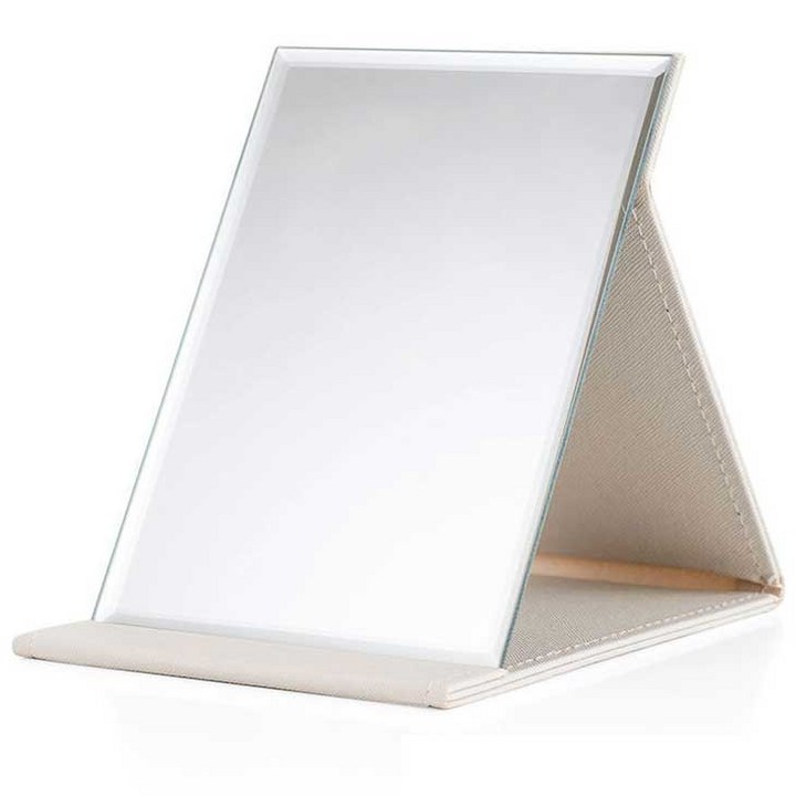 탁상거울 무다스 PU 커버 접이식 휴대용 탁상 거울 대형, 화이트