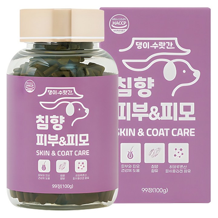 강아지 피부병 곰팡이성 피부염 피부영양제 발습진 아토피 모낭충 댕이수랏간 침향 피부피모 100g, 99정, 피부피모, 1개
