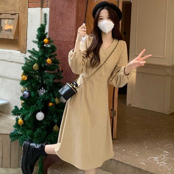 연말 모임 데이트 룩 가을 겨울 코듀로이 긴팔 원피스 가을롱원피스 여성원피스롱원피스