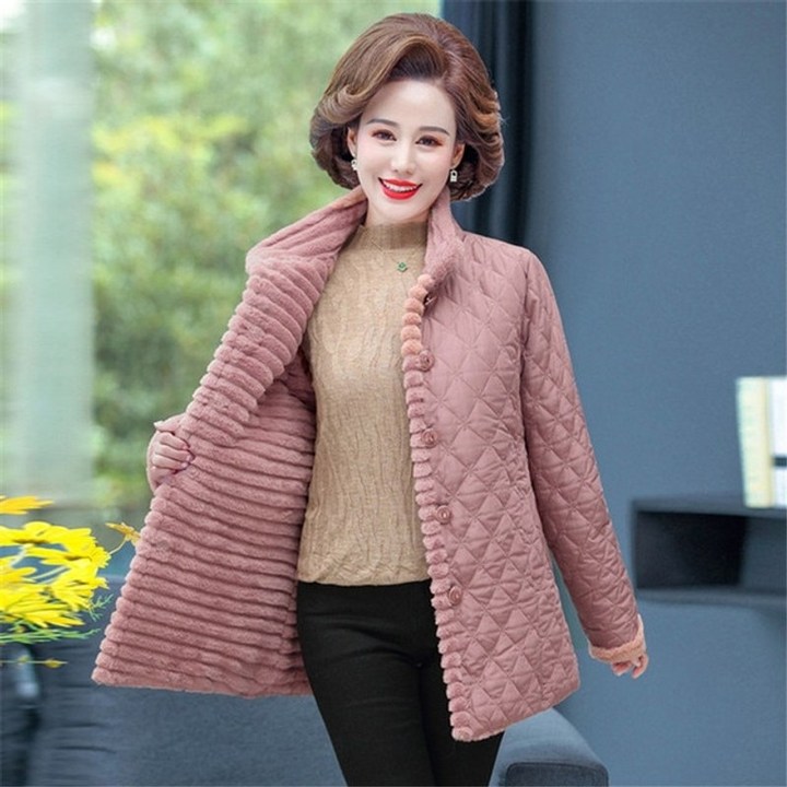 여성 울 반 맥 롱 코트겨울 자켓 플러스 벨벳 패딩 중년 스탠드 업 칼라 패딩 자켓