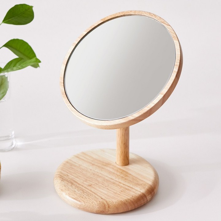 코코 원목 원형 미니 탁상거울 화장대 우드 화장 거울