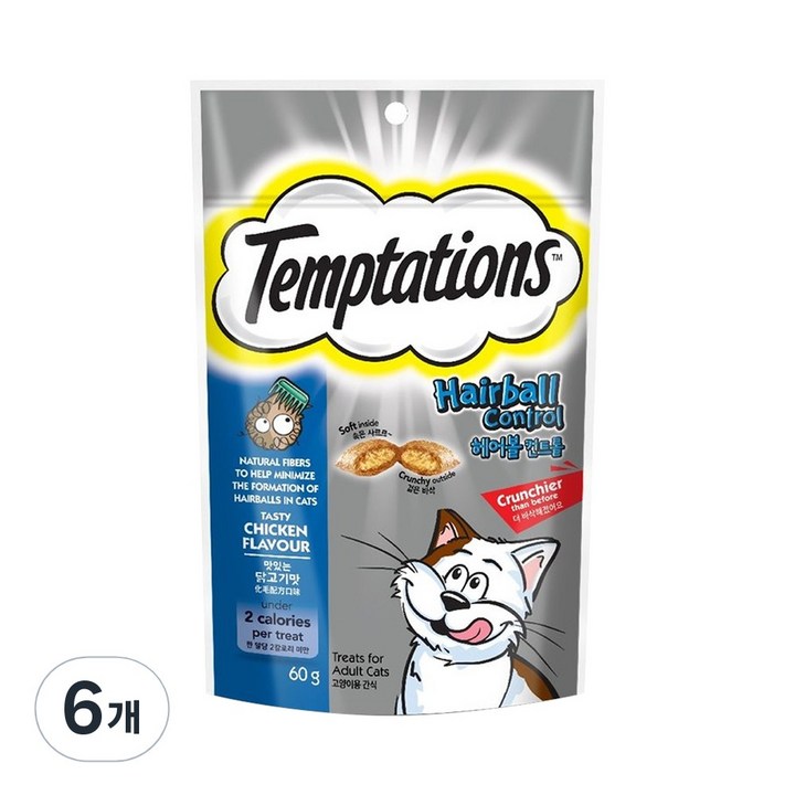템테이션 고양이 간식, 6개, 60g, 헤어볼