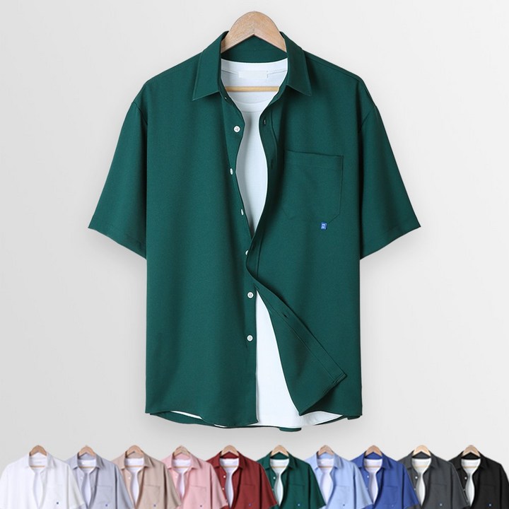 오버나인 남자 구김제로 라이트 반팔 셔츠