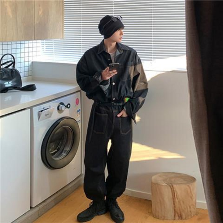couyor 데님 점프슈트 긴팔 남자 점프슈트