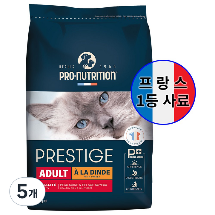 PN 프레스티지 캣 터키 어덜트 고양이사료 건식 피모관리 기호성 좋은 사료, 5개, 2kg, 칠면조