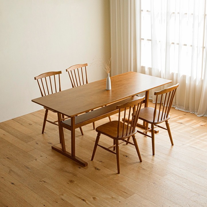 미네 리빙다이닝 고무나무 원목 4인 식탁세트 1800 (의자형), 단품