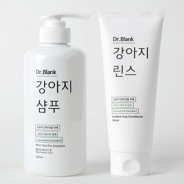 닥터블랭크 강아지 저자극 샴푸 베이비파우더향 500ml  린스 트리트먼트 200ml 세트, 1세트