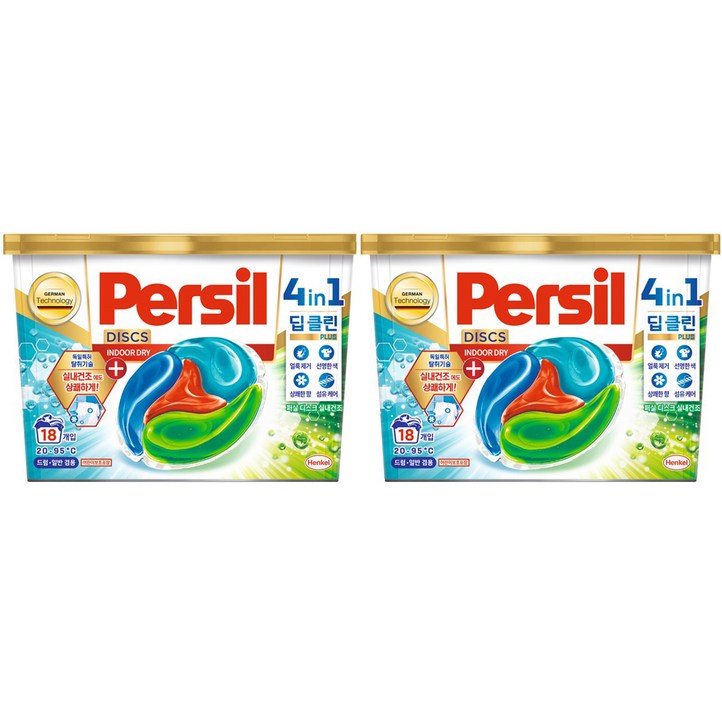 퍼실 디스크 실내건조 세탁 캡슐세제 박스, 18개입, 2개