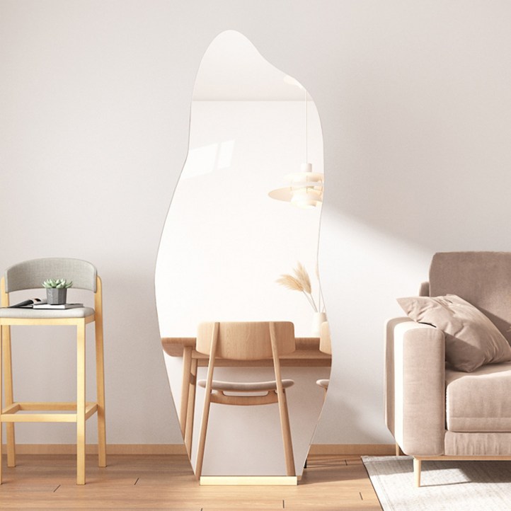 인뮤즈 비정형 웨이브 전신거울  우드받침대 세트, 혼합색상