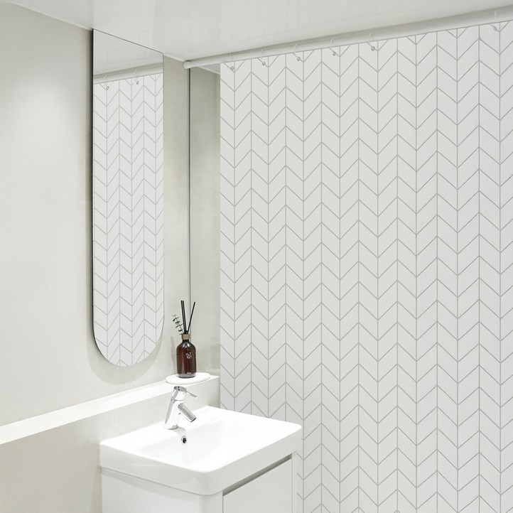 까사마루 방수 샤워 커튼  커튼링 12p  샤워봉 세트