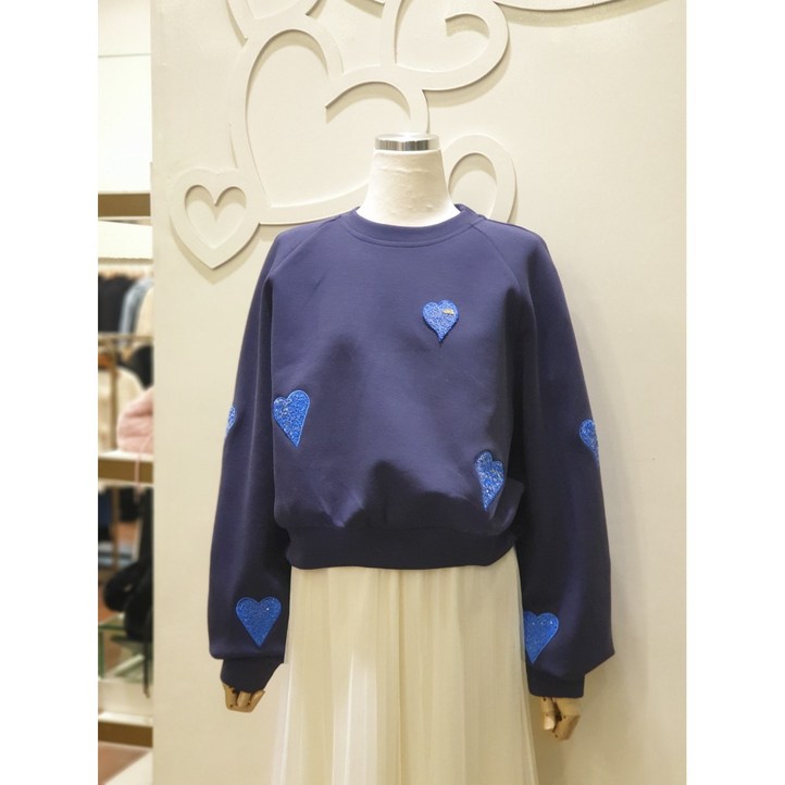 샤틴 스팽글 하트 오버핏 티셔츠