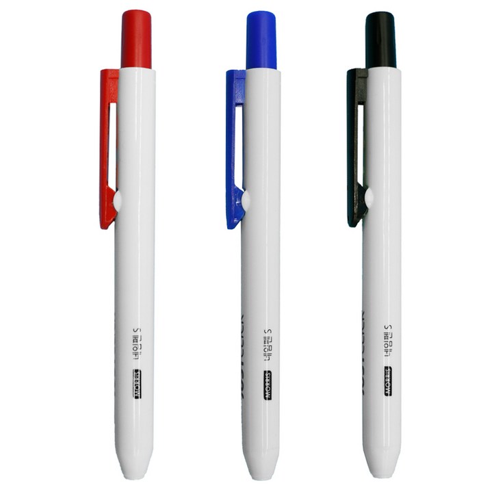 뽀너스 똑딱이 네임펜 3color 세트, 검정  파랑  빨강, 1세트