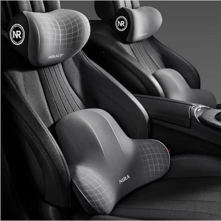 키넬오토 차량용 메모리폼 쿠션세트 목쿠션 요추쿠션, 1세트, 블랙