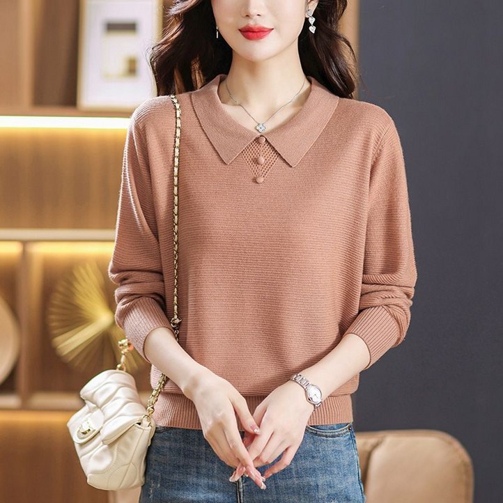 COSYEVNO  중년 엄마 셔츠 가을 라운드 빅사이즈 클래식 심플 모던 컴포트 루즈 캐주얼 컴포트 긴팔 버튼 상의 CXJcs40