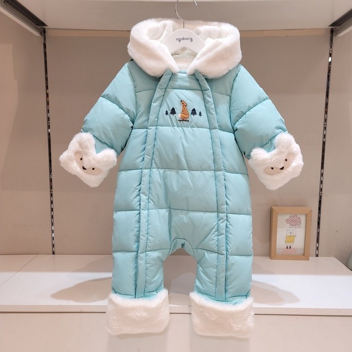 아가방 강남점민트색상 포인트 고급스러운 신슐 방한우주복 간편한 양방향 지퍼손싸개.발싸개