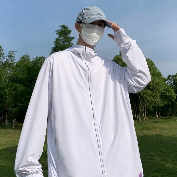 남자오버핏후드티 실크 선 스크린 남성 여름 경량 자외선 차단 통기성 야외 셔츠 루즈 후드 자켓