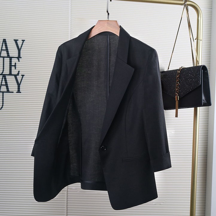 WEIHAN 여성 칠부 린넨 정장 코트 슬림 얇은 상의 면 마 블레이저 여름 숏 자켓