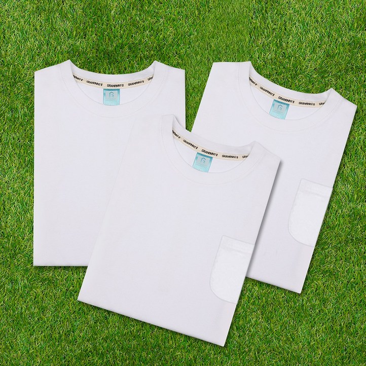 그랜피니 프리미엄 남여공용 베이직 라운드 무지 포켓 반팔 티셔츠 3PACK 세트 GFBTS