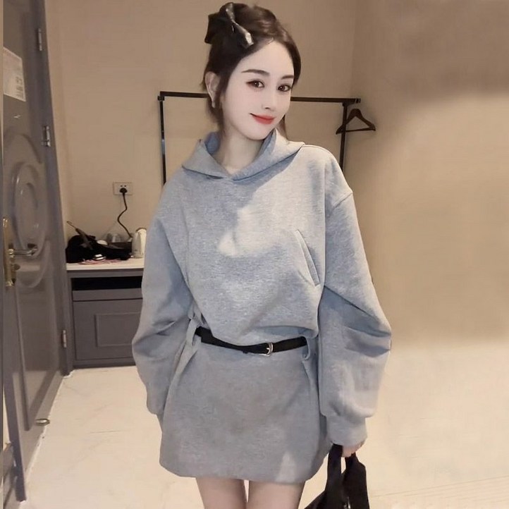 봄 가을 여성 미니 맨투맨 원피스 후드 슬림핏 A라인 미니 드레스 여성용 소녀스러운 스타일 LCL