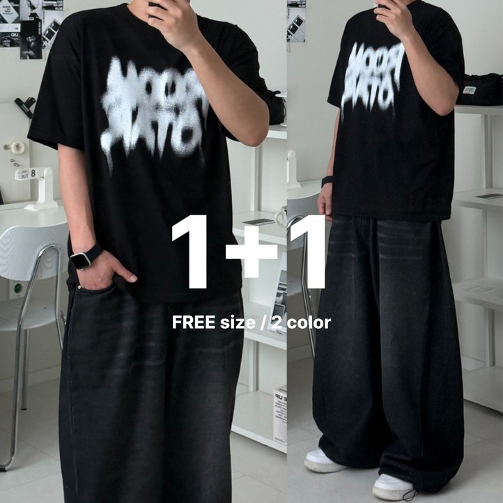 11 르위 레터링 남녀공용 라운드 반팔티 순면 루즈핏 반팔