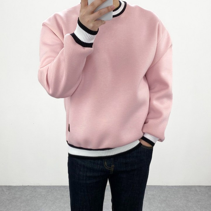 엠클로 남자 오버핏 네오프렌 요꼬 라운드 배색맨투맨 5컬러